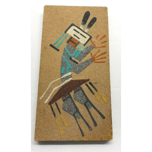 Vintage Hand Painted Native American Sand Art Tiles Kachina Designs Wall Plaques - Picture 6 of 7
